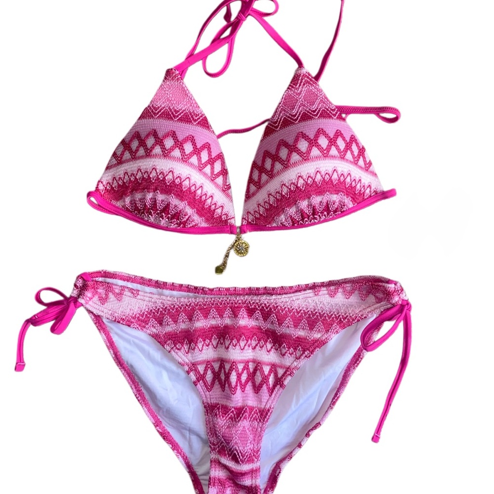 Cupshe Pink Knitted Geometric Pattern Bikini Set